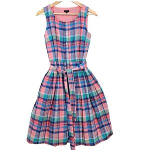 Plaid Maxi Dress Pastel button down Preppy Classic Talbots Midi Small, 2
